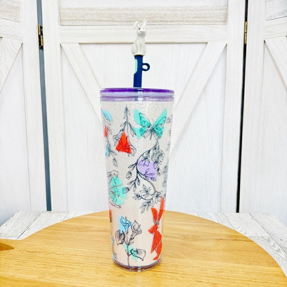 Starbucks Spring Easter 24oz Tumbler Cup With Lid Straw White Purple